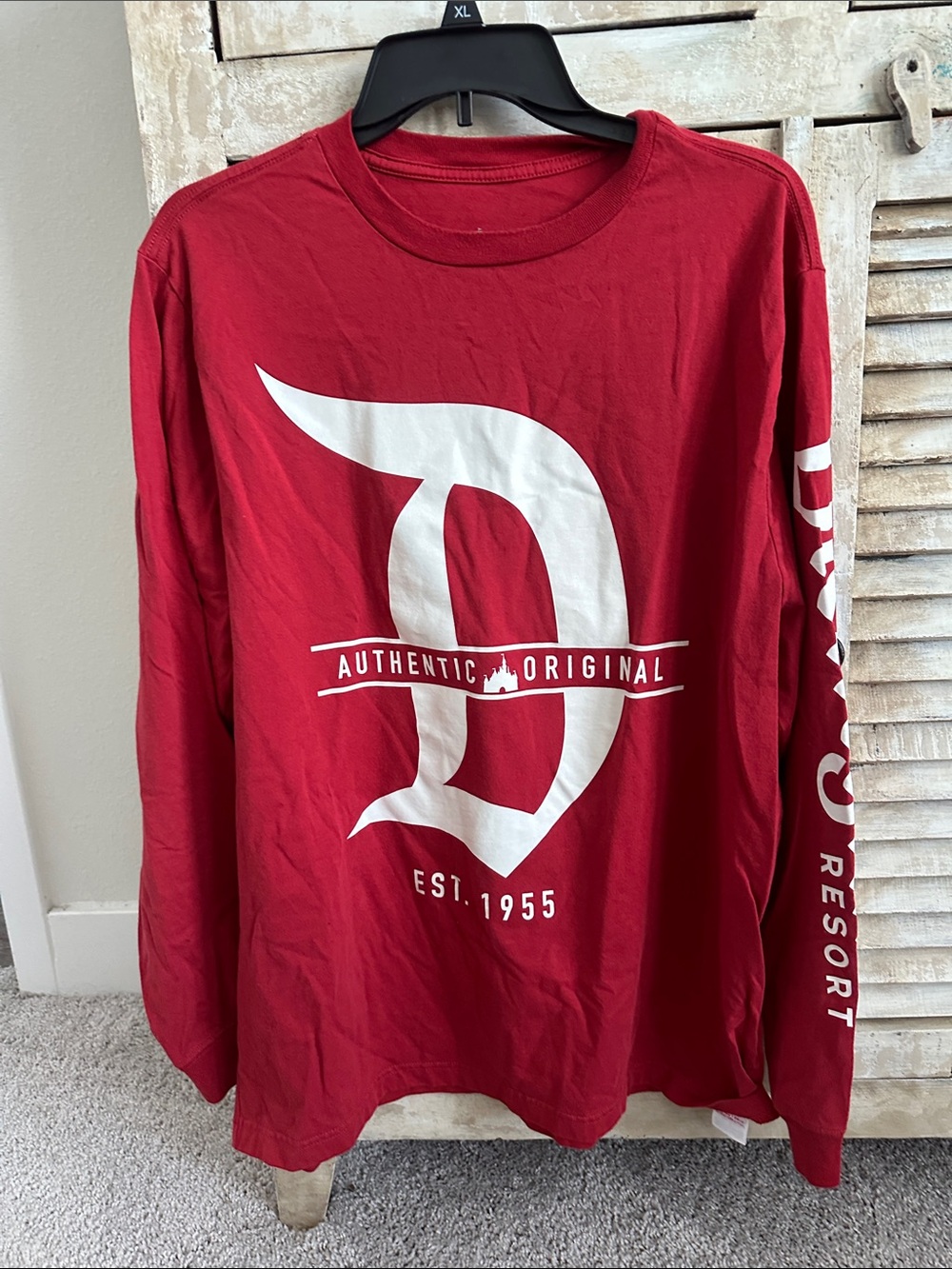 Disneyland Red Long Sleeve Tee with White 'D' Graphic adult size XL